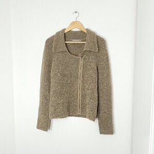 Sandwich Brown Tan Wool Blend Blazer Jacket Casual Long Sleeve Collared Zip-Up